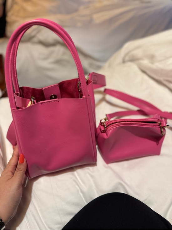 Anthropologie Handbags - Anthropologie Hot Pink Mini Bucket Bag with Matching Pouch